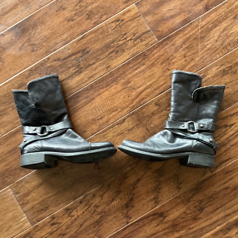 Real Leather Black Biker Boots. Size 6.5 - image 1